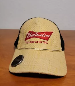 Budweiser Cap Straw Multicolor Mesh Bottle Opener SnapBack Trucker Hat - Picture 1 of 9