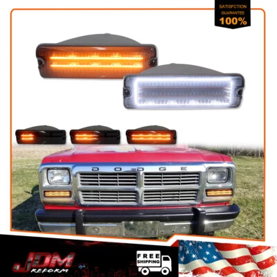For 91-93 Dodge D150 D250 W150 W250 Smoked Switchback LED DRL Turn Signal Lights - Image 1 of 4