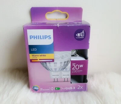 2 x Philips LED Spot GU5.3 Eye Comfort Bulb / 20W, 12V, 230 Lumen, Warm White - Image 1 of 3
