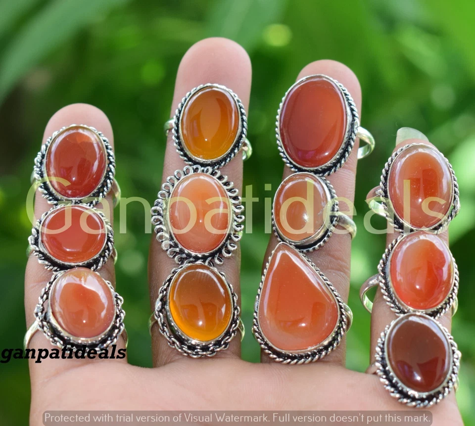 ¡VENTA A GRANEL!! Lote al por mayor de anillos de piedras preciosas de cornalina enchapados en plata 925 Foto 1 de 4