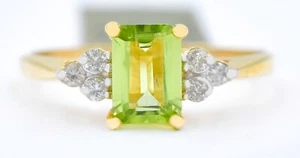 GENUINE 1.19 Cts PERIDOT & DIAMOND RING 10k SOLID YELLOW GOLD - Free Appraisal - Picture 1 of 7