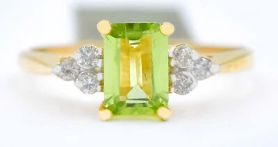 ANILLO DE PERIDOTO Y DIAMANTES GENUINO DE 1,19 quilates de oro amarillo sólido de 10 k - Valoración gratuita Foto 1 de 4