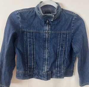 Gap Kids Jean Jacket Girls Denim Distressed Blue Wash Zip Medium 7/8 - Picture 1 of 9