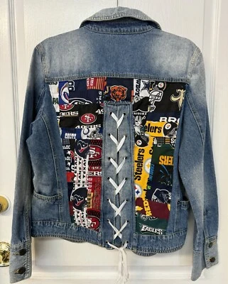 Chaqueta de mezclilla "TODOS LOS EQUIPOS DE LA NFL" de fútbol americano NFL ciclista para mujer con encaje trasero talla XL (16) Foto 1 de 4