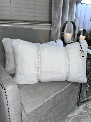 1-NWT CALLISTO HOME FAUX FUR PEARL AND RHINESTONE DESIGN DECORATIVE PILLOW - Image 1 of 4