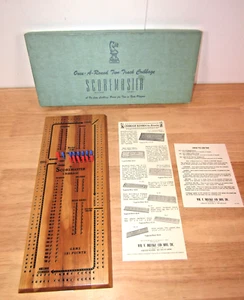 Drueke Cribbage Board Scoremaster #1150 Once-A-Round Two Track Box & Rules VTG - Picture 1 of 11