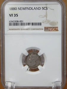 1880 Kanada NEWFNDLAND Five 5 CENT NGC bewertet VF35 (BT323) - Bild 1 von 7