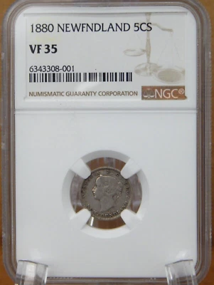1880 Canada NEWFNDLAND Five 5 CENT NGC Graded VF35 (BT323) - Image 1 of 4