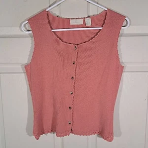 J.Jill Ribbed Tank Top Womens Size XS Pink Sleeveless Crop Button Front - Picture 1 of 15