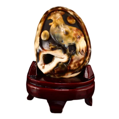Agate Carved Rooster Statue w Certificate - Image 1 of 4