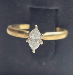 14K Yellow Gold LSC .26Ct Diamond Marquise Solitaire Size 5 Ring - Picture 1 of 8