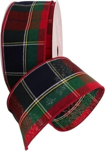 Wired Jumbo Red & Green Plaid Ribbon 2.5" wide x 80ft long by Celebrate It 26yds - Picture 1 of 4
