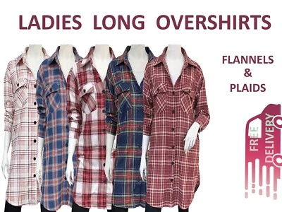 LADIES OVER SHIRTS FLANNEL/PLAIDS LONG WITH SIDE POCKETS - Image 1 of 4