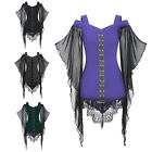 Damskie topy gotycka bluzka czarna sukienka średniowieczny kostium motyl czarownica