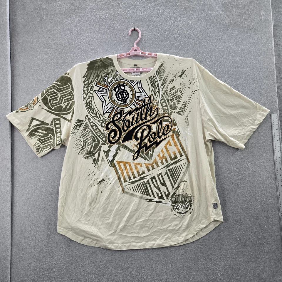 Southpole Men Shirt 6XB Beige Y2K Grunge Logo Short Sleeve Crew Neck  - Image 1 of 4
