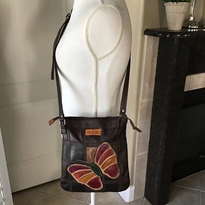 Leather Butterfly Purse Medellin Colombia Patchwork Crossbody Handmade Vintage - Image 1 of 4