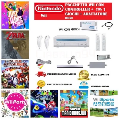 Nintendo Wii Console completa Con 2 Controller 2 nunchuk con 1 Gioco Originale - Immagine 1 di 4