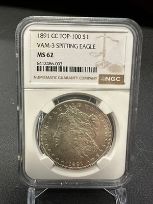 1891-CC Morgan Silver Dollar - VAM-3 Spitting Eagle - NGC MS62**FREE SHIPPING** - Image 1 of 2