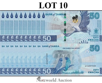 ZAMBIA 50 Kwacha 2024 2025 P New Issue UNC Lot 10 pcs 1/10 Bundle - Image 1 of 4