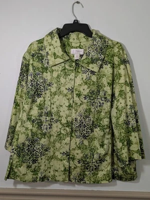 CJ Banks Jacket Women 3X Lime Green Floral Button Collared - Image 1 of 3