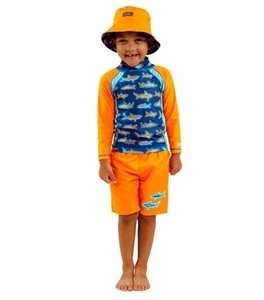 UV Skinz Size 3T Swim Set 3-PC (1) swim shirt (1) board short (1) hat, Sharks - Picture 1 of 8
