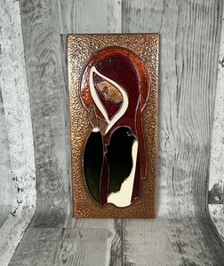 Virgin Mary Maddona Religious Copper Resin Repousse Mid Century Hanging Plaque - Picture 1 of 17