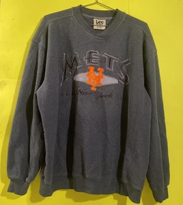 Vintage 90s New York Mets Lee Sport   Sweatshirt Navy Blue  Embroidered Large - Picture 1 of 5
