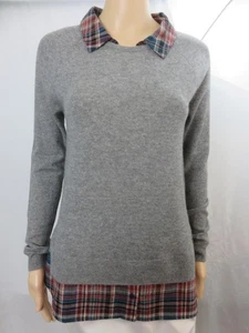 NEW Joie Gray Cashmere Sweater Twofer Zaan Plaid Collar & Tails Size XS NWT $338 - Picture 1 of 6