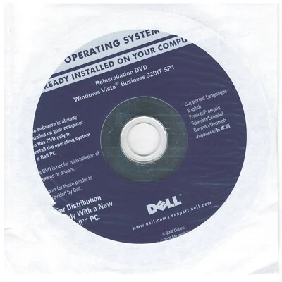 Dell Microsoft Windows Vista Business 32BIT SP1 Reinstallation DVD Brand New - Image 1 of 2