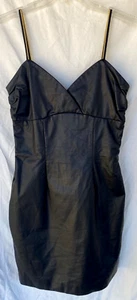 VTG..J. ROBERTS..BLACK..LEATHER..SPAGHETTI STRAP..MINI..DRESS..sz 12 - Picture 1 of 4