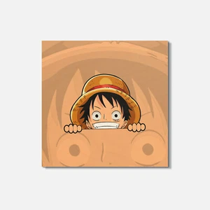 Sottobicchiere quadrato in legno Monkey D Luffy Peeker Peeking 4" x 4" - Foto 1 di 3