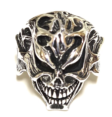 Anillo de motociclista calavera sonriente de plata de ley 925 talla 10, 11, 13, 12, 14 Foto 1 de 4