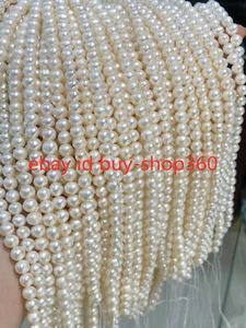 Wholesale White 7-8mm 8-9mm Cultured Near Round Freshwater Pearl String 15" - Picture 1 of 12