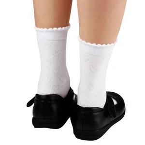 Girls White Dressy Textured Short Socks Scallop Top Hearts Design 4-6 Years S... - Picture 1 of 8