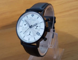 Herrenuhr schwarz Leder Yves Camani Batiste Schweizer MVT Silber Chrono Datum neu in Verpackung - Bild 1 von 10