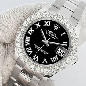Rolex Datejust 178240 31mm Black Roman Dial 2.25ct Diamond Bezel Steel Watch - Picture 1 of 7