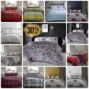 Brushed Cotton Duvet Cover Bedding Set with Pillowcase Single Double & King Size