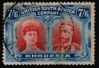 Rhodesia Sg162 1910-3 7/6 Carmine & Bright Blue P14 Used