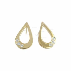 14K Gold 0.06 Ct. Lab-Created Diamond Open Pear Shape Geometrical Studs Earrings - Picture 1 of 1