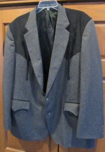 VINTAGE CIRCLE S WESTERN BLACK GRAY MEN'S 48 REGULAR BLAZER SPORT JACKET 48R USA - Picture 1 of 8