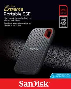 SANDISK EXTREME 250GB TRAGBARE EXTERNE SSD USB-C,USB 3.1 (SDSSDE60-250G-G25 - NEU - Bild 1 von 2