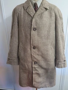 Genuine Harris Tweed Brown Coat Size L 42" Regular Euro 52 R - Picture 1 of 12
