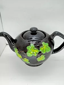 Tetera Japón Ocupado Esmaltado Marrón Cerámica Verde Hojas de Uva 3 Tazas Años 40 - Imagen 1 de 7