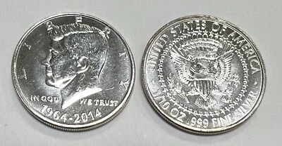 1964-2014 50th Anniversary John F. Kennedy Coin 1/10oz Fine Silver Round JFK - Image 1 of 3