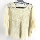 Free People Ivory Lace Scalloped Trim Short Sleeve Blouse Top Womens Size XS