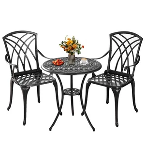 Cast Aluminum Bistro Sets 3 Piece Outdoor Bistro Table and Chair Set of 2 Black - Picture 1 of 9