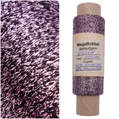 MegaBobbel*Beilaufgarn-Violett*1000m*15*Kone*Lurex*Glitzer*Metallgarn*Mithäkeln - Bild 1 von 4