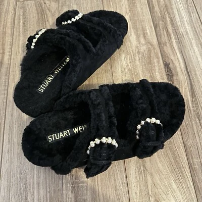 Stuart Weitzman Piper Shearling Slides Black - Image 1 of 4
