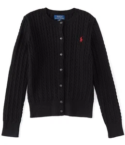 Polo Ralph Lauren Girls Mini Cable Cotton Cardigan - BLACK / RED GIRLS SZ S (7) - Picture 1 of 8