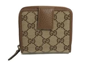Gucci Beige Original GG Canvas Brown Leather Trim French Flap Wallet 346056